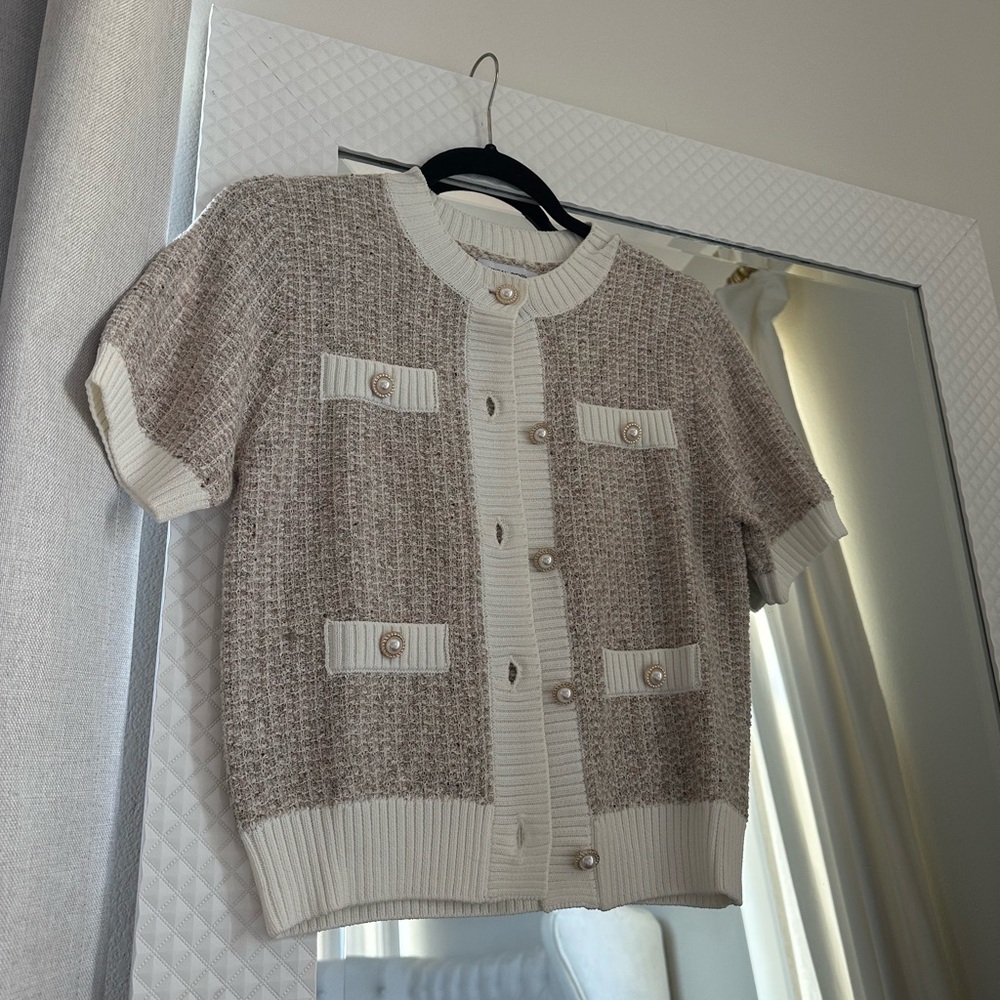 Beige and Cream Knit Cardigan